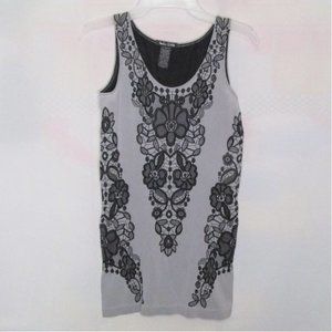 Soho Girls Fashion Tank Top Floral Design, Silver/Black